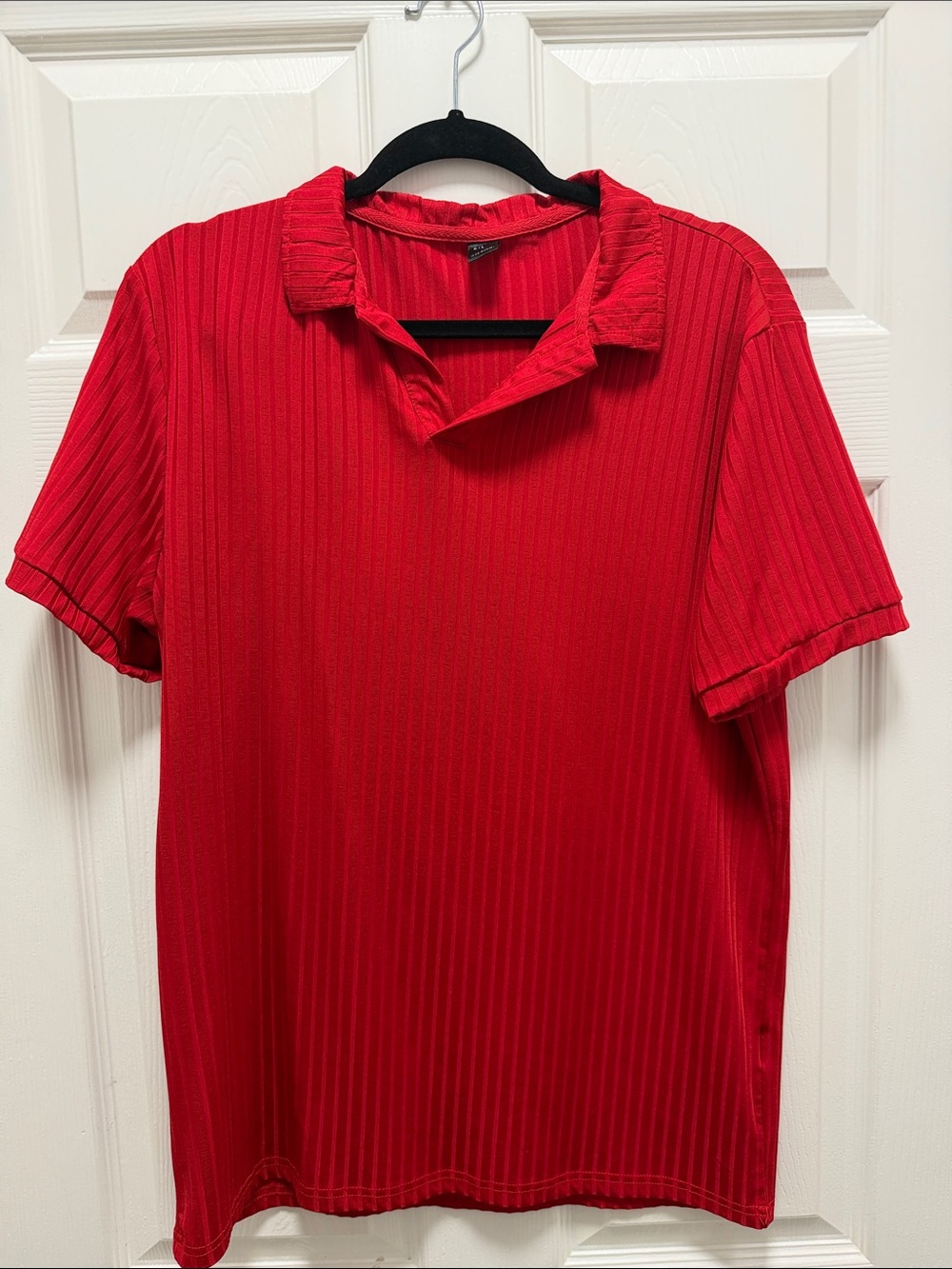 SHEIN Red Ribbed Short-Sleeve Polo